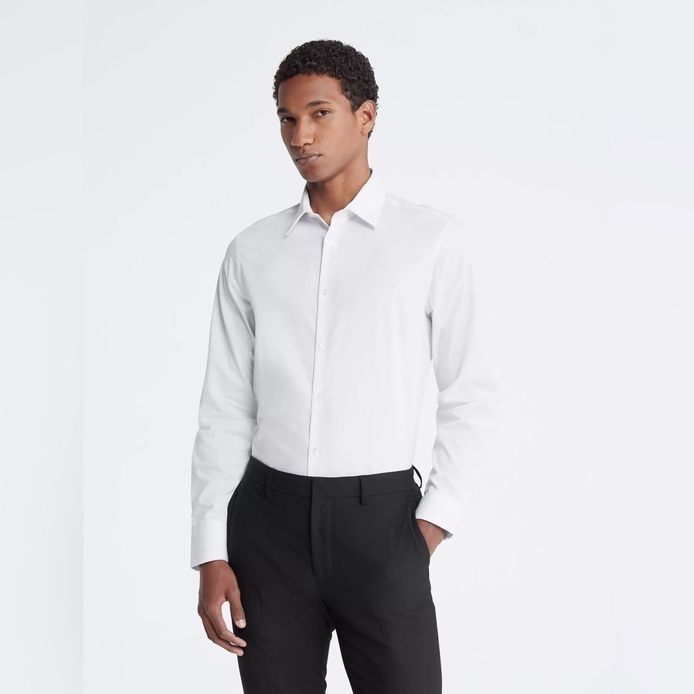 Cotton Herringbone Slim Fit Dress Shirt - Picture 4 of 8